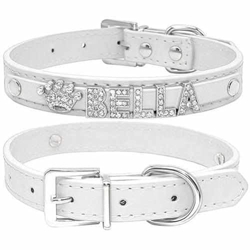 Edles Hundehalsband personalisiert mit Glitzersteinen + Symbol S 27-33cm / Weiß von mypfote.com