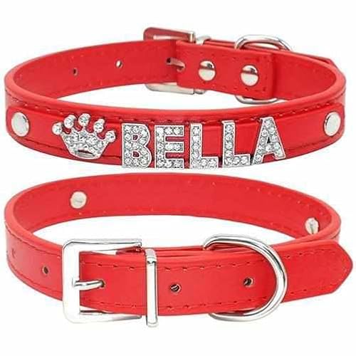 Edles Hundehalsband personalisiert mit Glitzersteinen + Symbol XS 20-27cm / Rot von mypfote.com