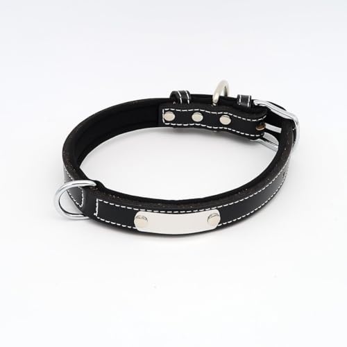 Hundehalsband mit Namen aus hochwertigem Leder, Innenpolsterung S 27-33cm / Schwarz von mypfote.com