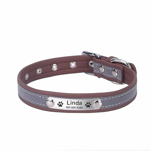 Hundehalsband mit Namen und Telefon graviert. Reflektierend Braun/L 36-46cm von mypfote.com