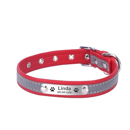 Hundehalsband mit Namen und Telefon graviert. Reflektierend Rot/M 29-38cm von mypfote.com