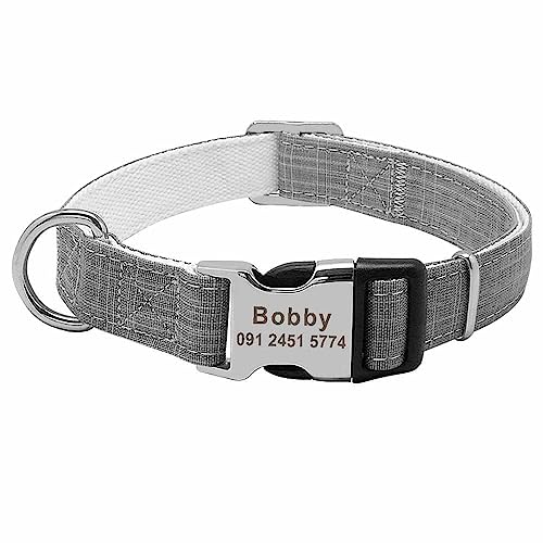 Leichtes Hundehalsband mit Namen in DREI luftigen Farben, gratis Gravur Grau/S 25-40cm von mypfote.com