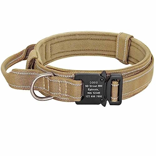 Militär Hundehalsband mit Namen und Griff, gratis Gravur auf Schnalle Khaki/M 36-48cm von mypfote.com