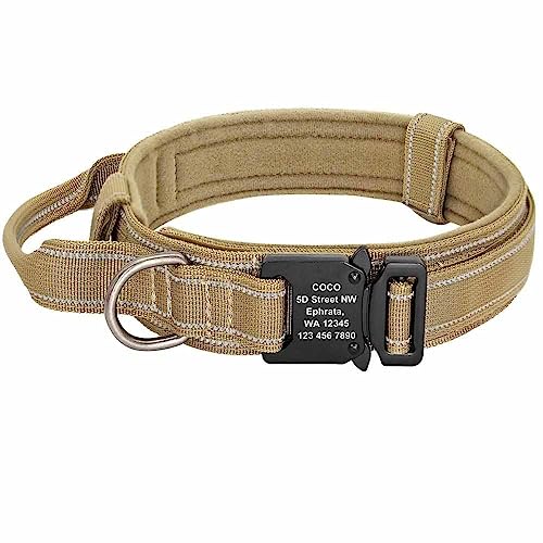 Taktisches Hundehalsband mit Name graviert – Robustes Nylon für maximale Ausdauer – Individuell graviert in Deutschland mit Name, Anschrift & Telefon Khaki/M 36-48cm von mypfote.com