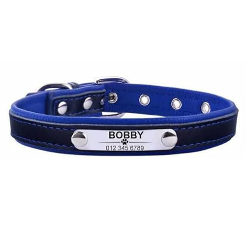 Personalisiertes Dunkles Hundehalsband mit Namen graviert Blau/L 37-47cm von mypfote.com