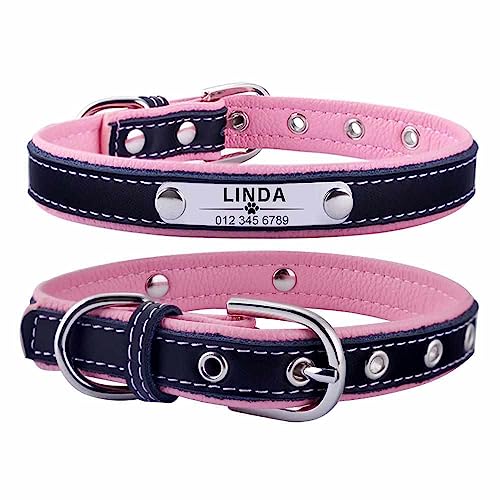 Personalisiertes Dunkles Hundehalsband mit Namen graviert Pink/L 37-47cm von mypfote.com