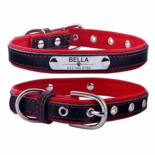 Personalisiertes Dunkles Hundehalsband mit Namen graviert Rot/S 27-33cm von mypfote.com