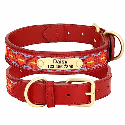 Sehr hochwertiges Hundehalsband mit Namen, Textilinlay und Gravur L 44-54cm / Rot von mypfote.com
