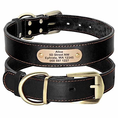 mypfote.com Edles Hundehalsband aus Rindsleder mit Gravur von Name und Telefon, für mittlere und große Hunde Farbe Schwarz/Größe S 28-38cm von mypfote.com