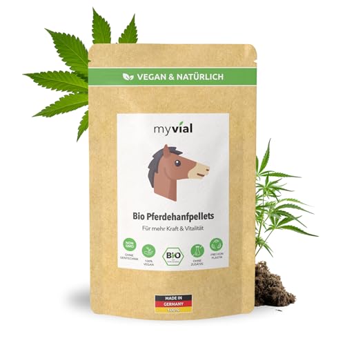 Bio Pferdehanf Futter 2,5 kg – Hanfpellets aus Deutschland – Ergänzungsfuttermittel für Pferde – reich an pflanzlichem Protein – ohne Zusatzstoffe – produziert in Deutschland von myvial