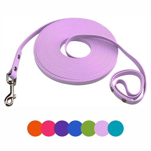 Hundetrainingsleine, leicht zu reinigen, wasserdicht, lange Hundeleine, robuste Schlepp-Trainingsleine, 1,8 m, 3 m, 4,6 m, 9,1 m, 15,2 m, für Wandern, Hof, Strand und Schwimmen (Hellviolett, 10 m) von myyAA