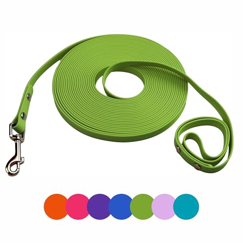 Hundetrainingsleine, leicht zu reinigen, wasserdicht, lange Hundeleine, robuste Schleppleine, 1,8 m, 3 m, 4,6 m, 9,1 m, 15,2 m, für Wandern, Hof, Strand und Schwimmen (Grün, 15 m) von myyAA