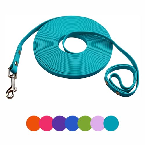 Hundetrainingsleine, leicht zu reinigen, wasserdicht, lange Hundeleine, robuste Schleppleine, 1,8 m, 3 m, 4,6 m, 9,1 m, 15,2 m, für Wandern, Hof, Strand und Schwimmen (Seeblau, 3 m) von myyAA