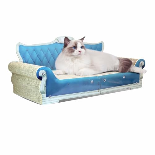 myyAA Großes Kratzbett – 69,8 cm Katzenkratzbrett, Luxus-Karton-Kratzsofa, Schlafsofa zum Spielen, Krallenschleifen und Ausruhen, Lounge mit Katzenminze, Ford, groß, mittel, klein, Indoor-Katzen (blau von myyAA