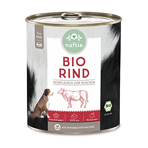 naftie Bio Hundefutter 100% Bio-Rind - Reinfleisch Rind pur - Nassfutter für Hunde zum Mischen, Barf-Fleisch - glutenfrei getreidefrei - 800g Dosen von naftie