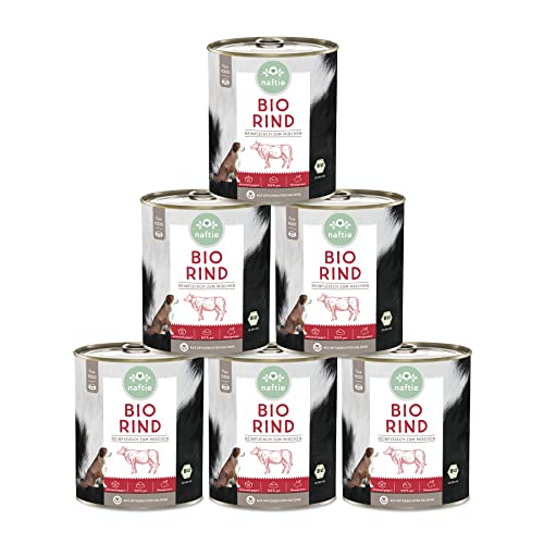 naftie Bio Hundefutter 100% Bio-Rind - Reinfleisch Rind pur - Nassfutter zum Mischen - glutenfrei getreidefrei - Sparpaket 6X 800g Dosen von naftie