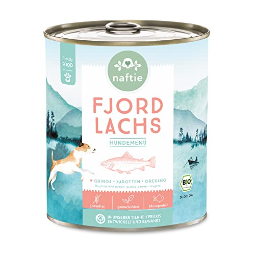 naftie Bio Hundefutter Fjord Lachs - Premium Nassfutter Menü mit Lachs-Fisch & Quinoa - getreidefrei glutenfrei - purinarm - Diät-Futter - 800g Dose von naftie