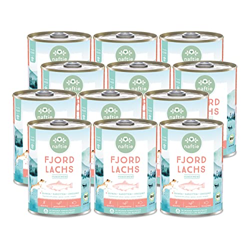naftie Bio Hundefutter Fjord Lachs - Premium Nassfutter Menü mit Lachs-Fisch & Quinoa - getreidefrei glutenfrei - purinarm - Diät-Futter - 12x 400g von naftie