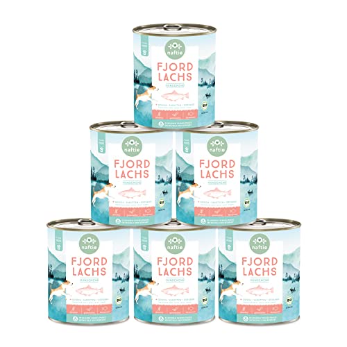 naftie Bio Hundefutter Fjord Lachs - Premium Nassfutter Menü mit Lachs-Fisch & Quinoa - getreidefrei glutenfrei - purinarm - Diät-Futter - 6X 800g von naftie