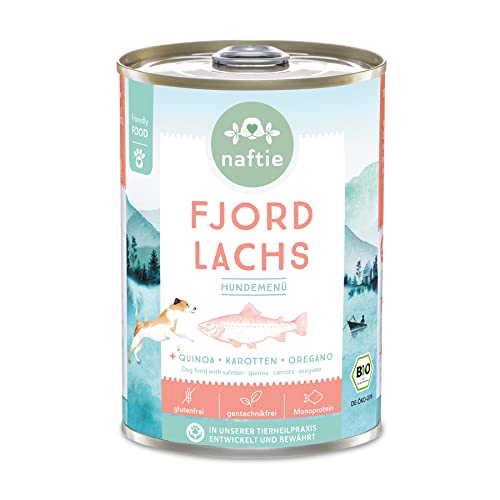 naftie Bio Hundefutter Fjord Lachs - Premium Nassfutter Menü mit Lachs-Fisch & Quinoa - getreidefrei glutenfrei - purinarm - Diät-Futter - 400g Dose naftie Bio Hundefutter Fjord Lachs - Premium Nassfutter Menü mit Lachs-Fisch & Quinoa - getreidefrei glutenfrei - purinarm - Diät-Futter - 400g Dose von naftie