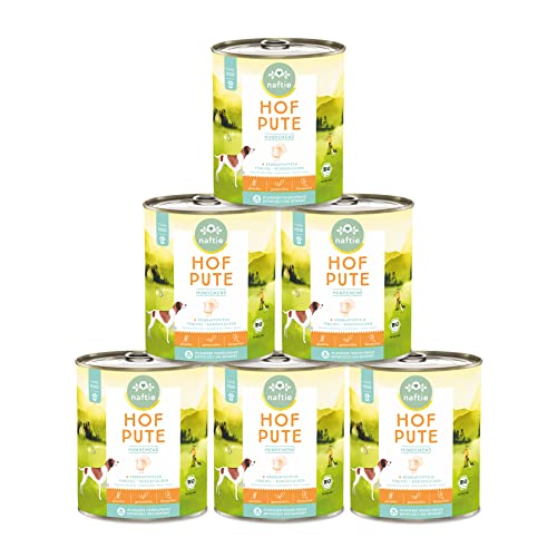 naftie Bio Hundefutter Hof Pute - Premium Nassfutter Menü mit Putenfleisch & Süßkartoffeln - getreidefrei glutenfrei - purinarm - 6X 800g Dosen von naftie