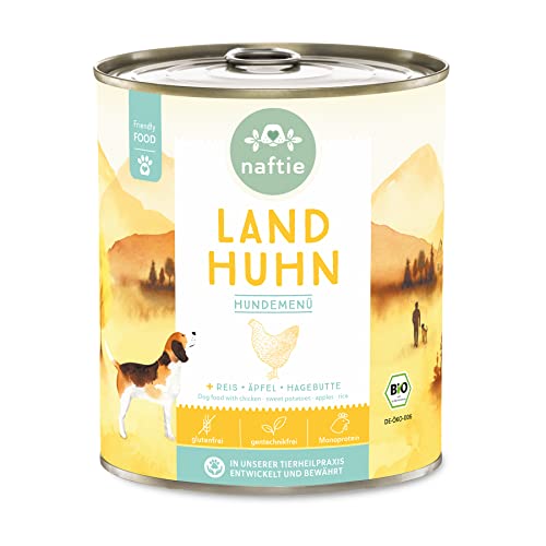 naftie Bio Hundefutter Land Huhn - Premium Nassfutter Menü mit Huhn, Reis, Äpfel und Hagebutten - glutenfrei - purinarm - Diät-Futter - 800g Dose von naftie