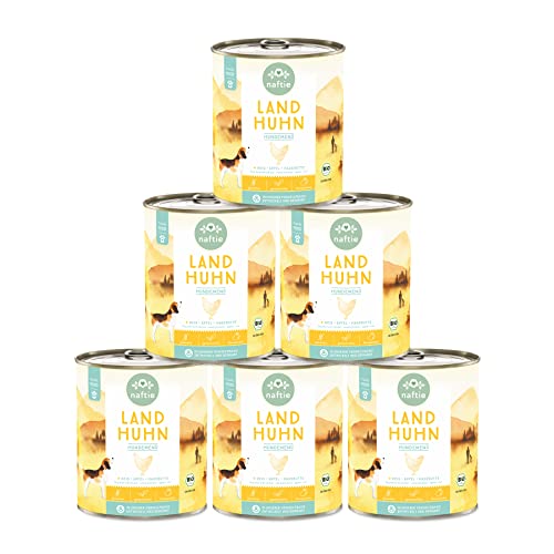 naftie Bio Hundefutter Land Huhn - Premium Nassfutter Menü mit Hühnchen & Reis - glutenfrei - purinarm - Diät-Futter nass - Sparpaket 6X 800g von naftie