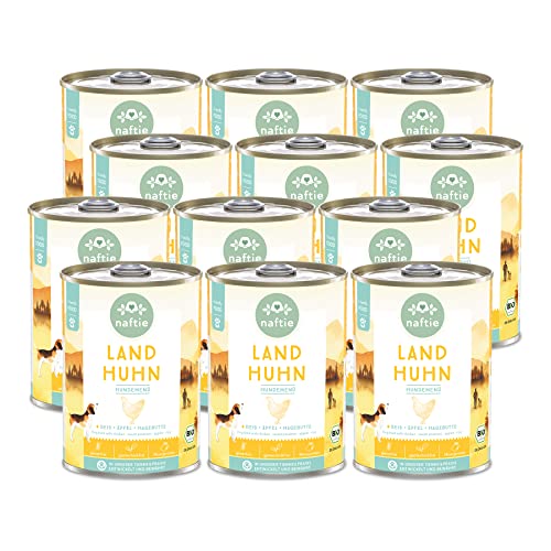 naftie Bio Hundefutter Land Huhn - Premium Nassfutter Menü mit Hühnchen & Reis - glutenfrei - purinarm - Diät-Futter nass - Sparpaket 12x 400g von naftie