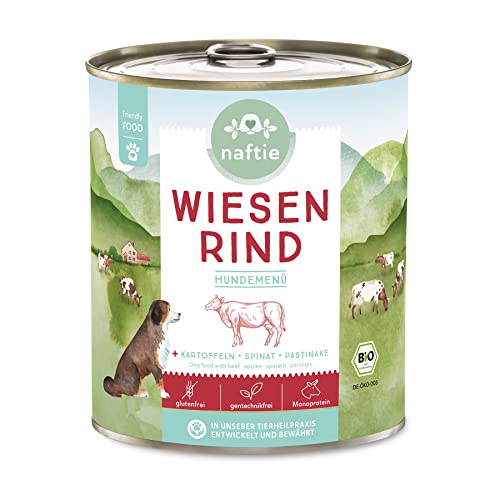 naftie Bio Hundefutter Wiesen Rind - Premium Nassfutter Menü mit Rindfleisch & Kartoffeln - getreidefrei glutenfrei - purinarm - 800g Dosen von naftie