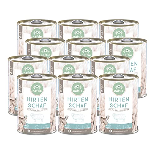 naftie Premium Hundefutter 100% Hirten Schaf - Reinfleischdosen pur - Hunde-Nassfutter zum Mischen - glutenfrei getreidefrei - Sparpaket 12x 400g von naftie