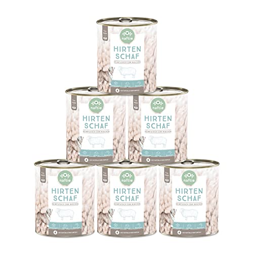 naftie Premium Hundefutter 100% Hirten Schaf - Reinfleisch pur - Hundenassfutter zum Mischen - glutenfrei getreidefrei - Sparpaket 6X 800g Dosen von naftie