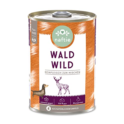 naftie Premium Hundefutter 100% Wald Wild - Reinfleisch-Dose pur - Hunde-Nassfutter zum Mischen, Barf-Fleisch - glutenfrei getreidefrei - 400g Dose von naftie