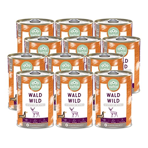 naftie Premium Hundefutter 100% Wald Wild - Reinfleischdosen pur - Nassfutter für Hunde zum Mischen - glutenfrei getreidefrei - Sparpaket 12x 400g von naftie