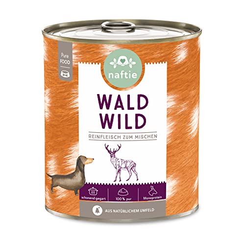 naftie Premium Hundefutter 100% Wald Wild - Reinfleisch pur - Nassfutter zum Mischen, Barf-Fleisch - glutenfrei getreidefrei - 800g Dosen von naftie