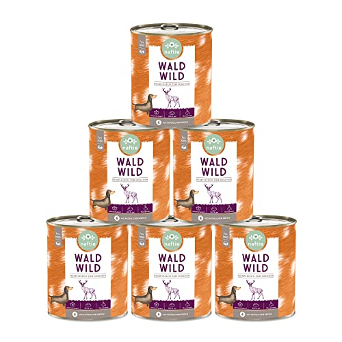 naftie Premium Hundefutter 100% Wald Wild - Reinfleisch pur - Hundenassfutter zum Mischen - glutenfrei getreidefrei - Sparpaket 6X 800g Dosen von naftie