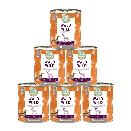 naftie Premium Hundefutter 100% Wald Wild - Reinfleisch pur - Hundenassfutter zum Mischen - glutenfrei getreidefrei - Sparpaket 6X 800g Dosen von naftie