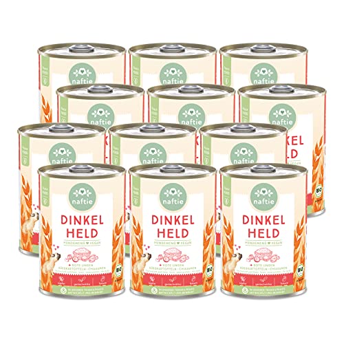 naftie veganes Hundefutter Bio Dinkel Held - Nassfutter Menü mit Dinkelflocken - purinarm - Diät-Futter - 12x 400g von naftie