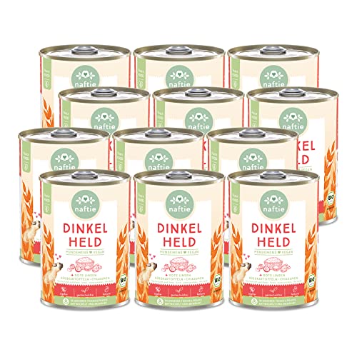 naftie veganes Hundefutter Bio Dinkel Held - Nassfutter Menü mit Dinkelflocken - purinarm - Diät-Futter - 12x 400g von naftie