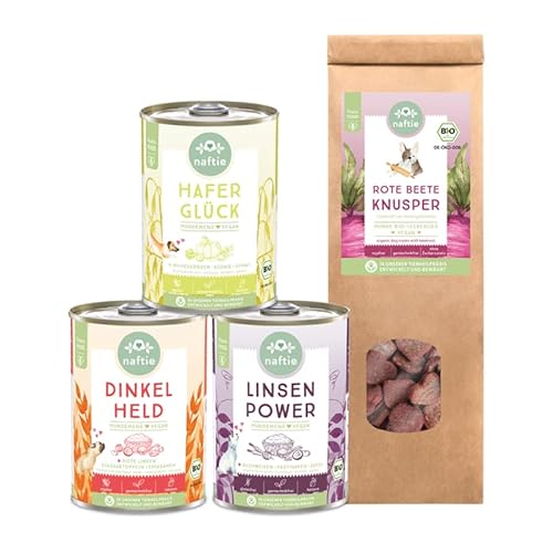 naftie veganes Hundefutter Bio Veggie Box klein - 3 Hundenassfutter Sorten & vegane Hundeleckerlis von naftie