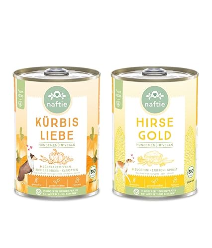 naftie veganes Hundefutter Testpaket - Bio Nassfutter vegan für Hunde - Bio Hirse Gold & Bio Kürbis Liebe - purinarm - Diät-Futter - 2X 400g Dosen von naftie