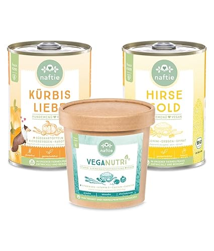 naftie veganes Hundefutter Vega Completti Bundle - 2 Hundenassfutter Sorten Plus bedarfsdeckendes Ergänzungsfuttermittel für Hunde von naftie