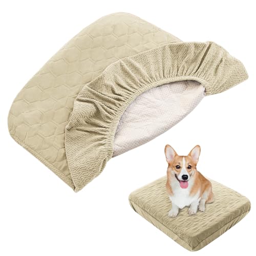 Nanbowang Wasserdichtes Hundebett, waschbarer Haustier-Kissenbezug, gesteppt, schönes Welpenbett für Hunde/Katze (32 x 44 x 6, Beige) von nanbowang