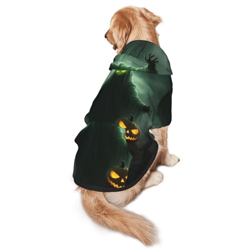 Green Ghost Horror Halloween Kürbis Hunde-Kapuzenpullover für mittelgroße und große Hunde, warmes, weiches Haustier-Sweatshirt, einfach zu tragender Pullover von nanger