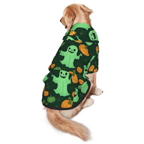 Green Ghost Horror Halloween Kürbis Hunde-Kapuzenpullover für mittelgroße und große Hunde, warmes, weiches Haustier-Sweatshirt, einfach zu tragender Pullover Green Ghost Horror Halloween Kürbis Hunde-Kapuzenpullover für mittelgroße und große Hunde, warmes, weiches Haustier-Sweatshirt, einfach zu tragender Pullover von nanger