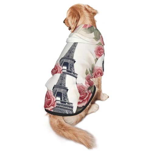 Hunde-Kapuzenpullover für mittelgroße und große Hunde, warm, weich, leicht zu tragen, Motiv: Eiffelturm und Rosen Hunde-Kapuzenpullover für mittelgroße und große Hunde, warm, weich, leicht zu tragen, Motiv: Eiffelturm und Rosen von nanger