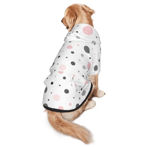 Hunde-Kapuzenpullover für mittelgroße und große Hunde, warm, weich, leicht zu tragen, Rosa, Grau, Weiß, modernes Punktemuster von nanger