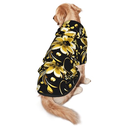 Hunde-Kapuzenpullover mit Blumenmuster, für mittelgroße und große Hunde, warmes, weiches Haustier-Sweatshirt, leicht zu tragen, Schwarz und Gold Hunde-Kapuzenpullover mit Blumenmuster, für mittelgroße und große Hunde, warmes, weiches Haustier-Sweatshirt, leicht zu tragen, Schwarz und Gold von nanger