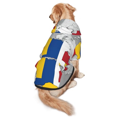 Hunde-Kapuzenpullover mit Rumänien-Flagge, für mittelgroße und große Hunde, warmes, weiches Haustier-Sweatshirt, leicht zu tragender Pullover von nanger