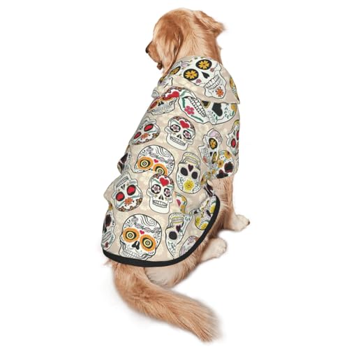Hunde-Kapuzenpullover mit mexikanischem Totenkopf für mittelgroße und große Hunde, warmes, weiches Haustier-Sweatshirt, leicht zu tragender Pullover von nanger