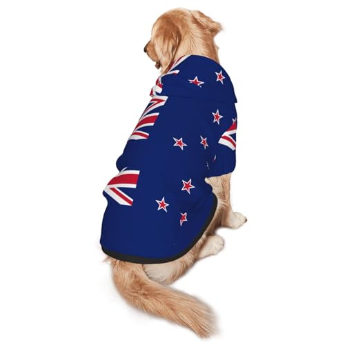 Hunde-Kapuzenpullover mit neuseeländischer Flagge, für mittelgroße und große Hunde, warmes, weiches Haustier-Sweatshirt, leicht zu tragender Pullover von nanger